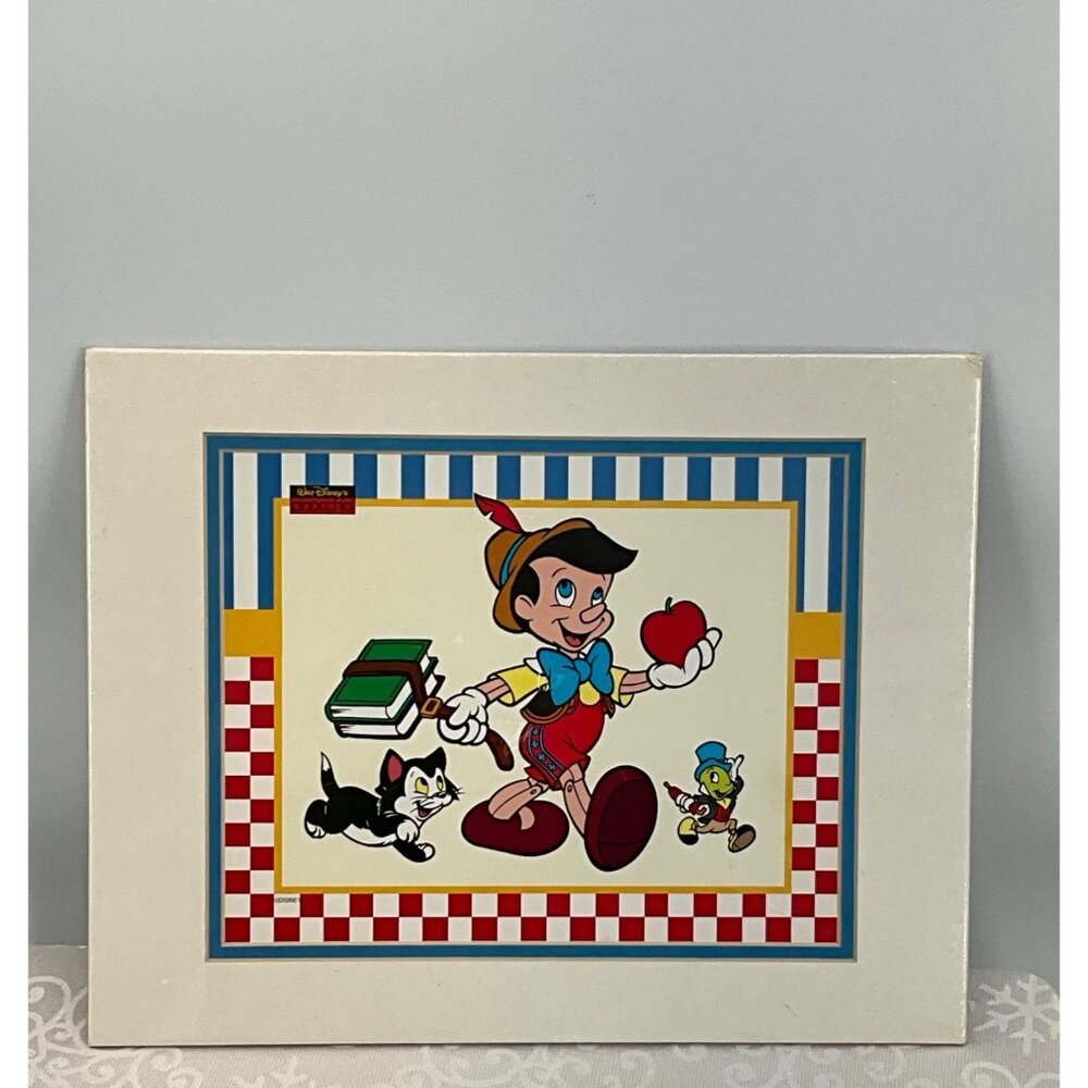 Vintage 1992 Walt Disney Pinocchio 11x14 Litho Matted Prints Set Of 2